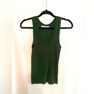 ZARA hunter green ribbed tank top size MEDIUM
